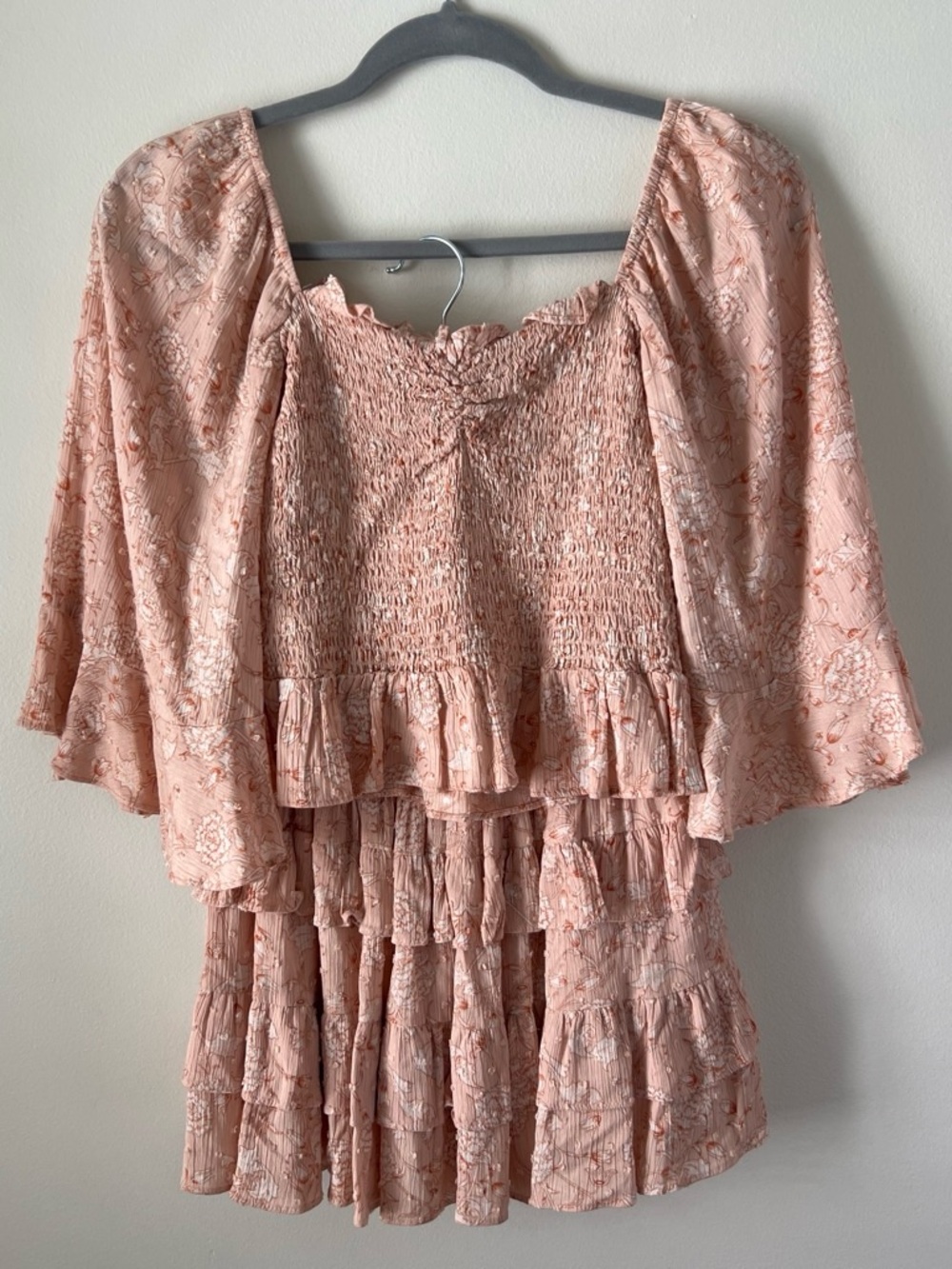 Olivaceous Peach Floral Smocked Ruffle Set
